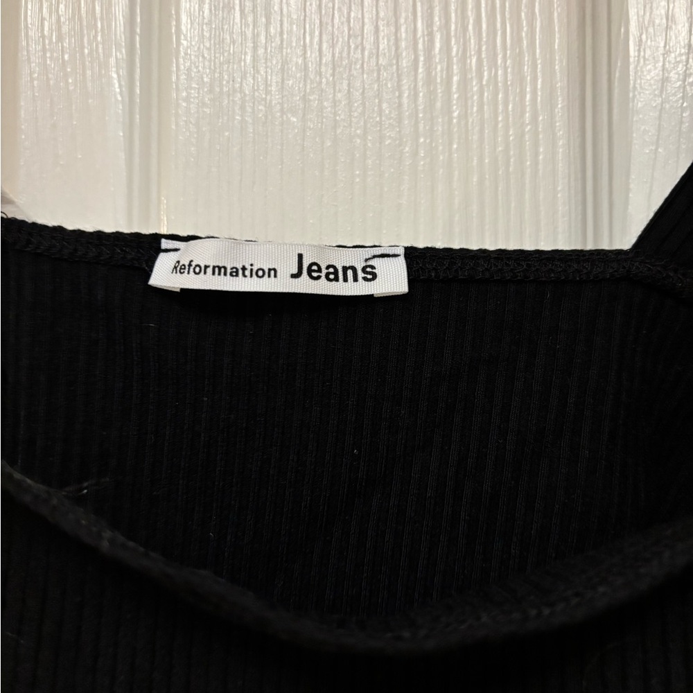 REFORMATION Black Ribbed Square Neck Cropped Top - Picture 5 of 8